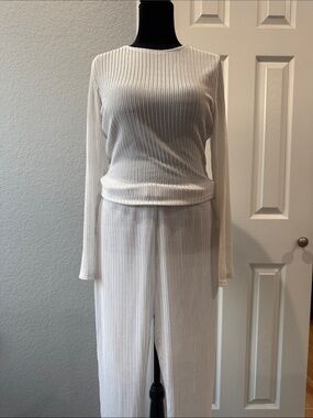Cream Wide-Leg Knit Legging Set